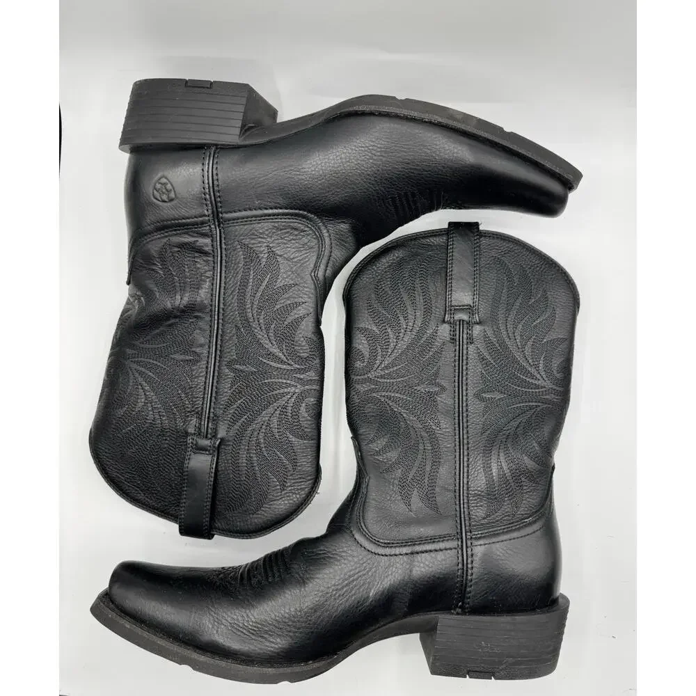 ARIAT SPORT BLACK COWHIDE LEATHER CUTTER TOE COWBOY BOOTS #10063960 MEN'S 12D